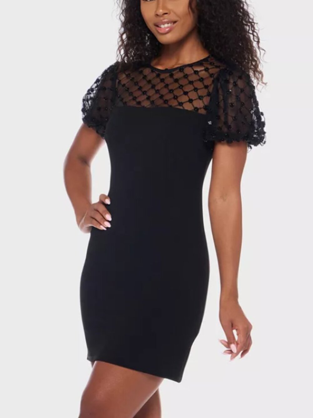 B Darling Juniors' Embellished Puff Sleeve Dress